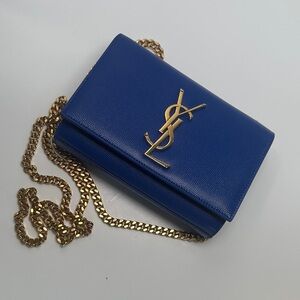 Yves Saint Laurent Royal Blue Mini Crossbody with Gold Chain
